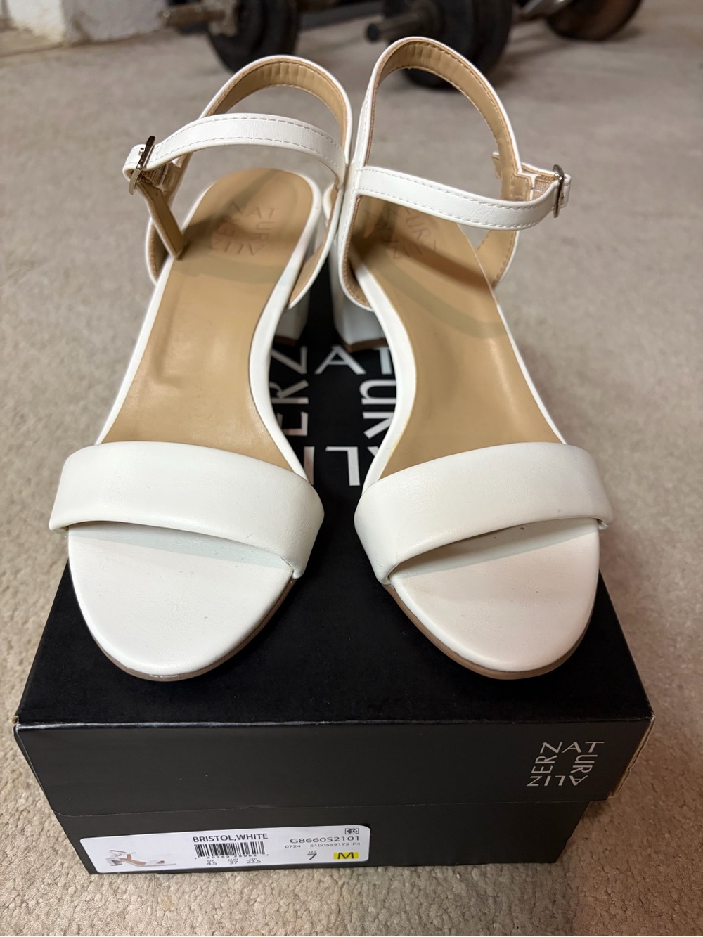 Naturalizer White Ankle-Strap Block Heel Sandals size 7